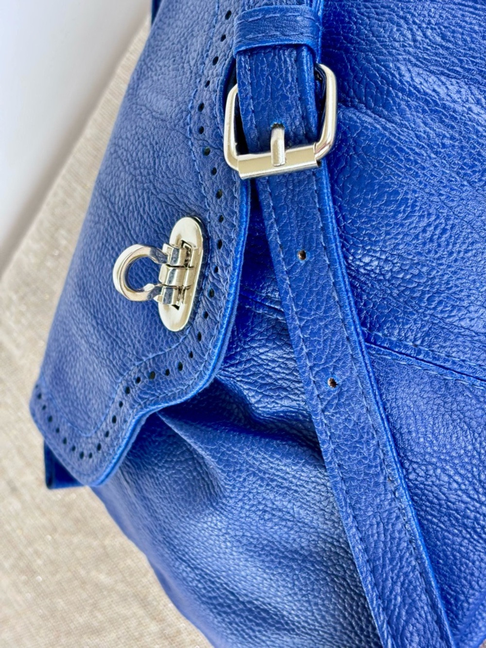 Roxy Blue Faux Leather Crossbody Bag Boho Slouchy Shoulder Purse - Picture 10 of 10
